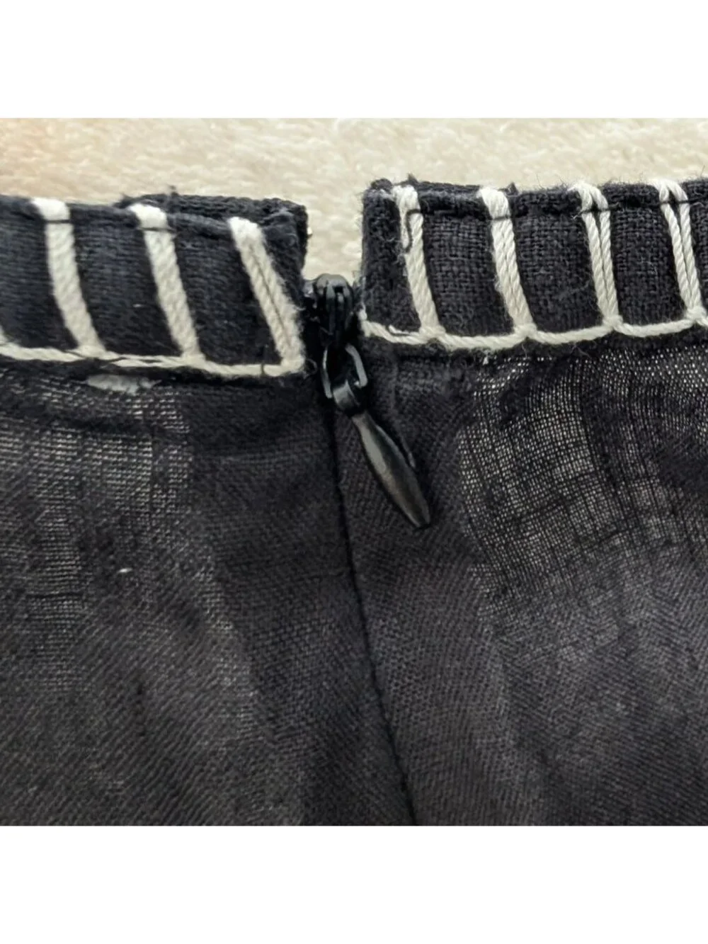 Magaschoni Black Linen Maxi Skirt Whip Stitch Detail Size 10 Quiet Luxury - Picture 11 of 12